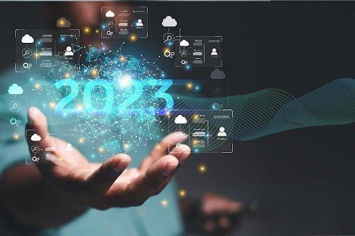 2023 showing the digital figures to emphasize business trends.