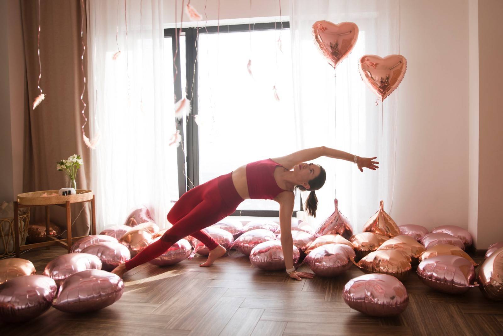 Woman doing yoga on Valentine’s Day