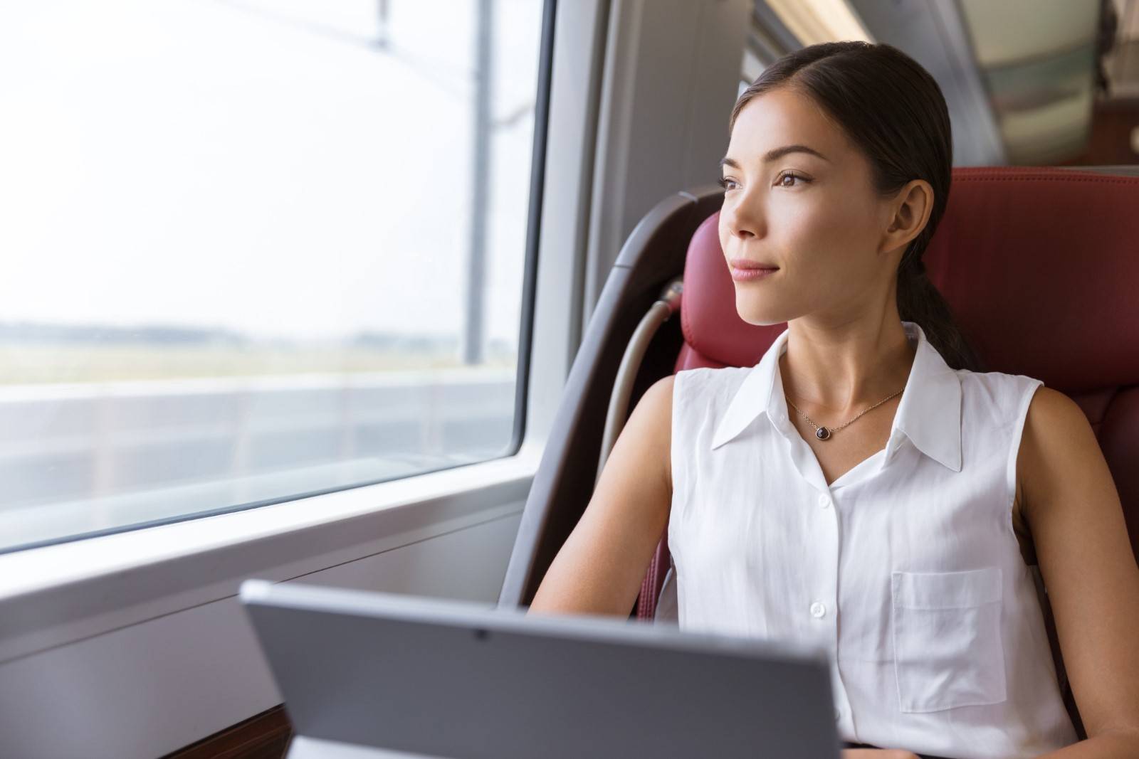 Businesswoman looking out window